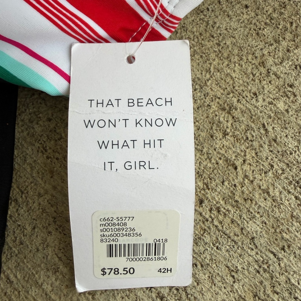 $78 Swim By Cacique 42 H Balconette Stripes Tankini Swimsuit Top Underwire NWT - Picture 6 of 6